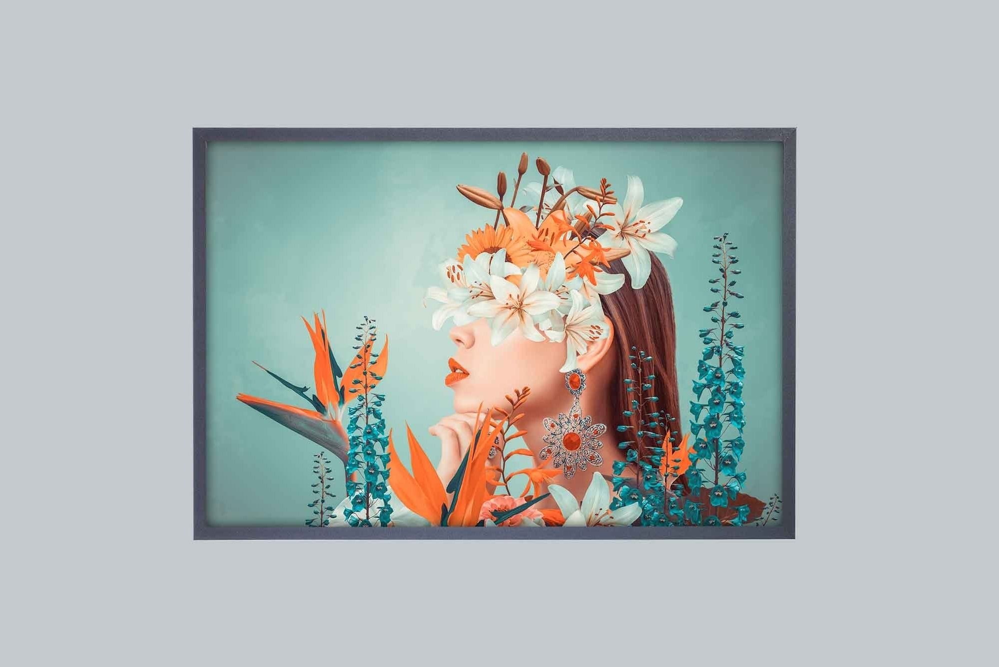 Quadro Decorativo Mulher Flores Lateral